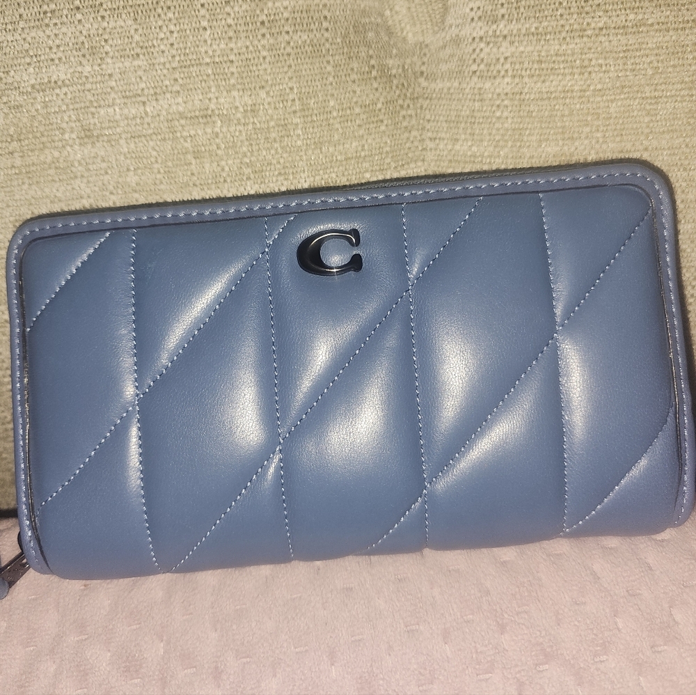 Quilted Blue pillow zip around wallet